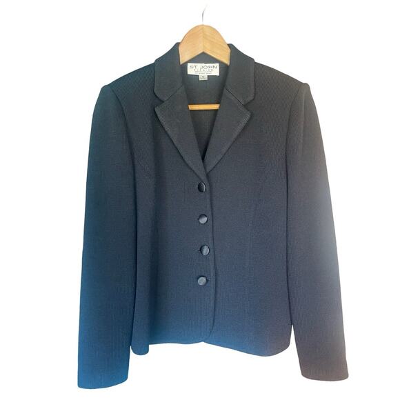 ST JOHN Evening Black Santana Knit Formal Jacket Women’s Size 6 Pristine - Picture 1 of 9